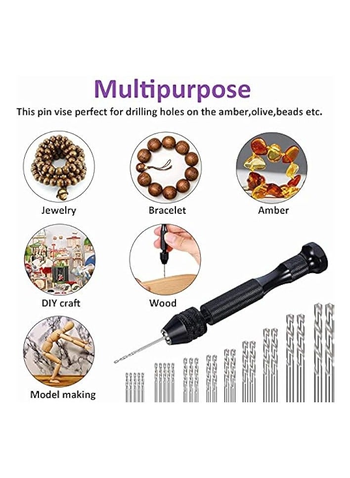 PROMASS 36 PCS Pin Vises Hand Drill Bit Set for Jewelry Making, Include Hand Drill, Mini Micro Drill and Twist Drills for Resin Casting Molds Diamond Tipped Bead Plastic Wood Keychain Pendant  - Image 2