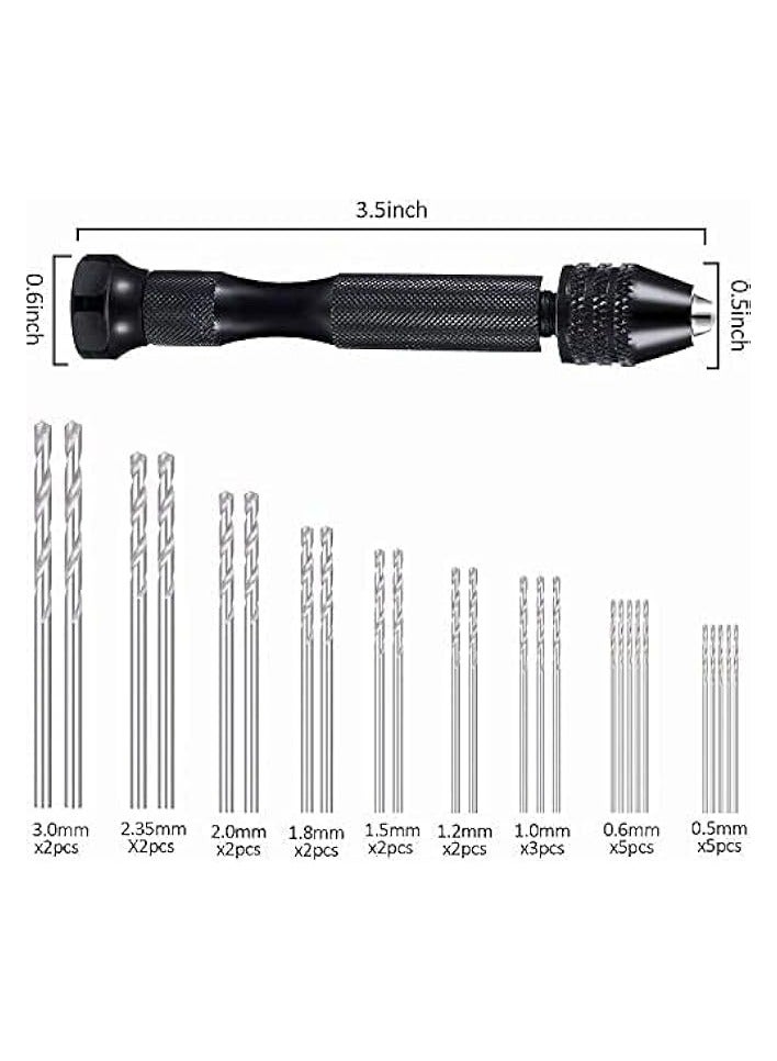 PROMASS 36 PCS Pin Vises Hand Drill Bit Set for Jewelry Making, Include Hand Drill, Mini Micro Drill and Twist Drills for Resin Casting Molds Diamond Tipped Bead Plastic Wood Keychain Pendant  - Image 3