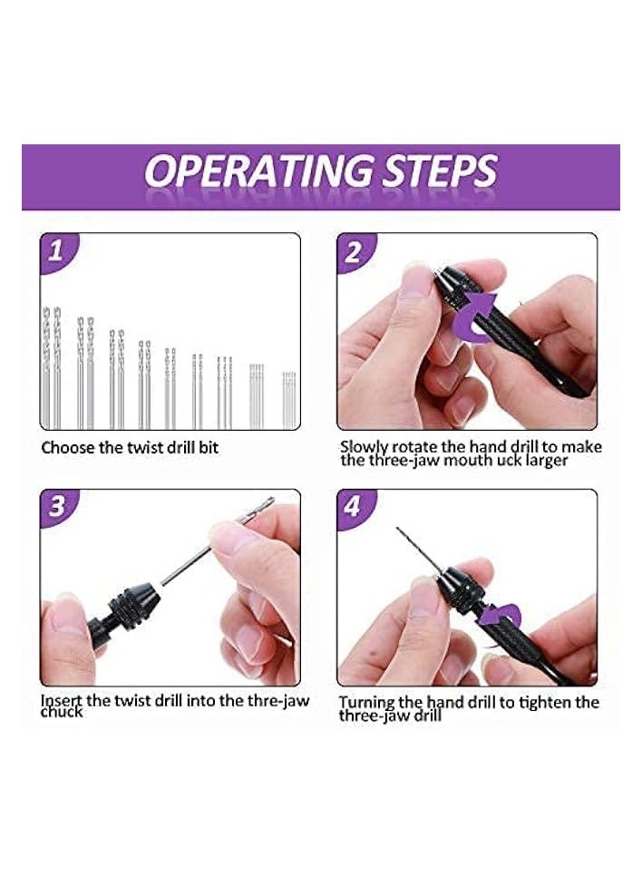 PROMASS 36 PCS Pin Vises Hand Drill Bit Set for Jewelry Making, Include Hand Drill, Mini Micro Drill and Twist Drills for Resin Casting Molds Diamond Tipped Bead Plastic Wood Keychain Pendant  - Image 5