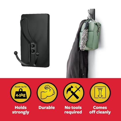 Command 3M Command X-Large Matte Black Triple Hook | Heavy-Duty Wall Hook | Damage-Free Hanging for Coats, Bags & Accessories | Holds up to 4.5 kg - Image 2