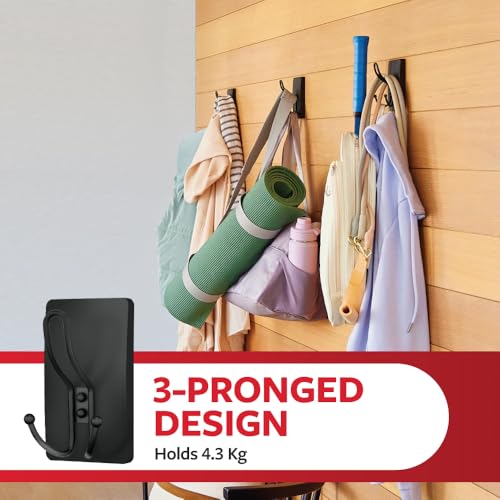Command 3M Command X-Large Matte Black Triple Hook | Heavy-Duty Wall Hook | Damage-Free Hanging for Coats, Bags & Accessories | Holds up to 4.5 kg - Image 4