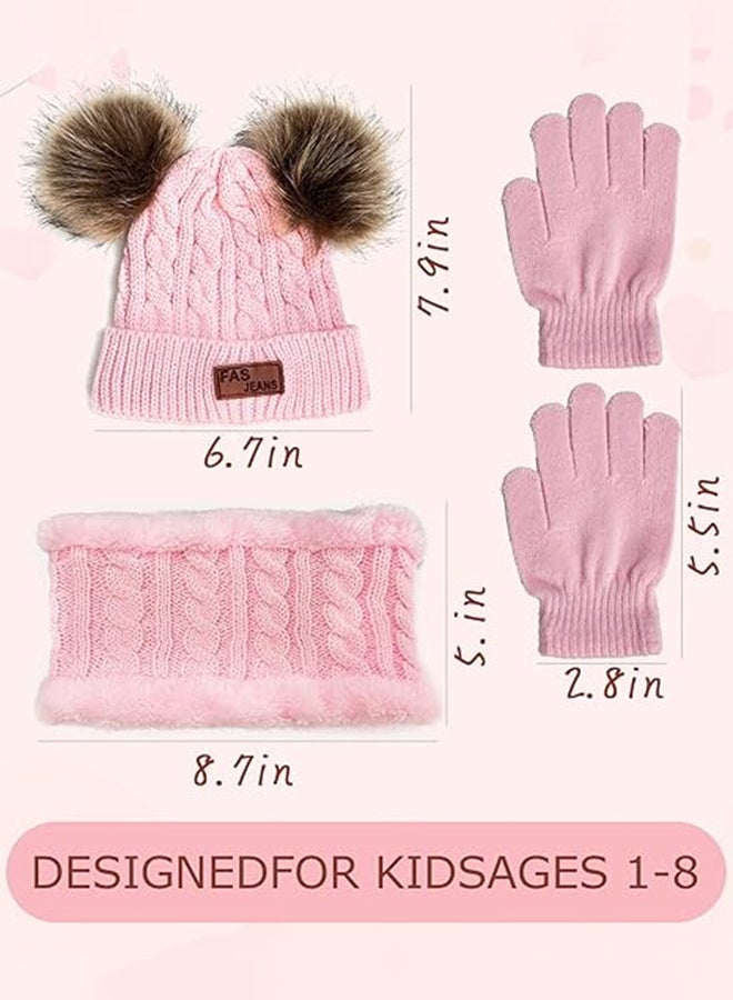 Kids Winter Beanie Hat Scarf Gloves Set Knit Warm Toddler Winter Cap Gloves Neck Warmer for Boys Girls 1-8 Year - Image 4