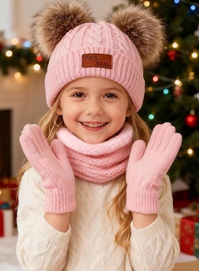 Kids Winter Beanie Hat Scarf Gloves Set Knit Warm Toddler Winter Cap Gloves Neck Warmer for Boys Girls 1-8 Year - Image 5