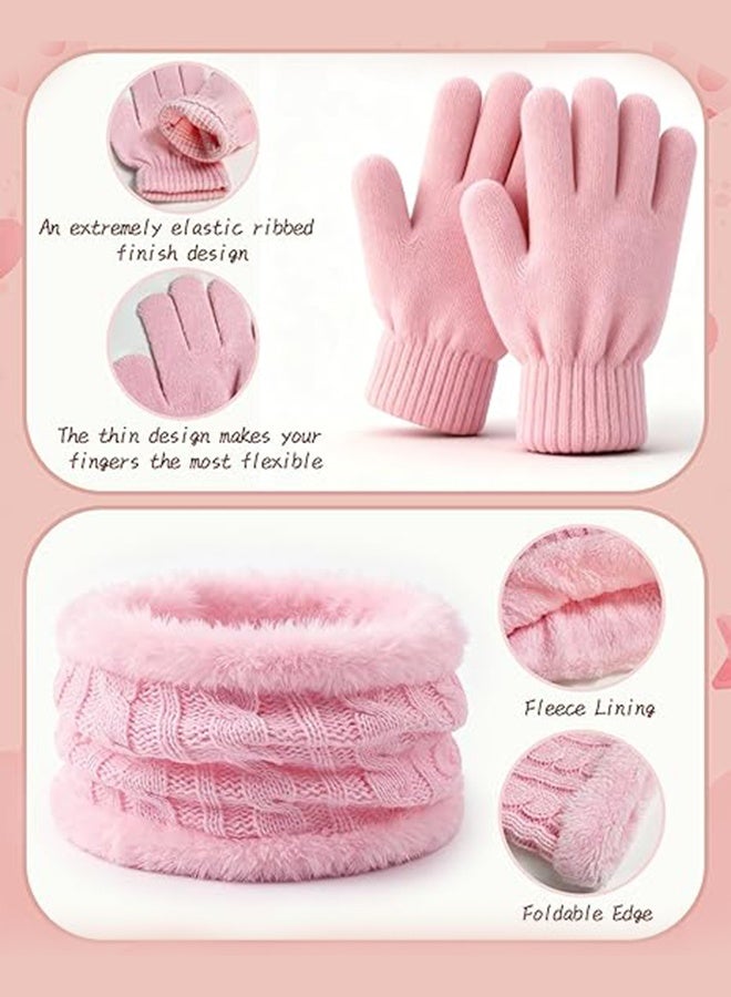 Kids Winter Beanie Hat Scarf Gloves Set Knit Warm Toddler Winter Cap Gloves Neck Warmer for Boys Girls 1-8 Year - Image 3