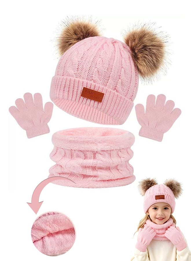 Kids Winter Beanie Hat Scarf Gloves Set Knit Warm Toddler Winter Cap Gloves Neck Warmer for Boys Girls 1-8 Year - Image 1