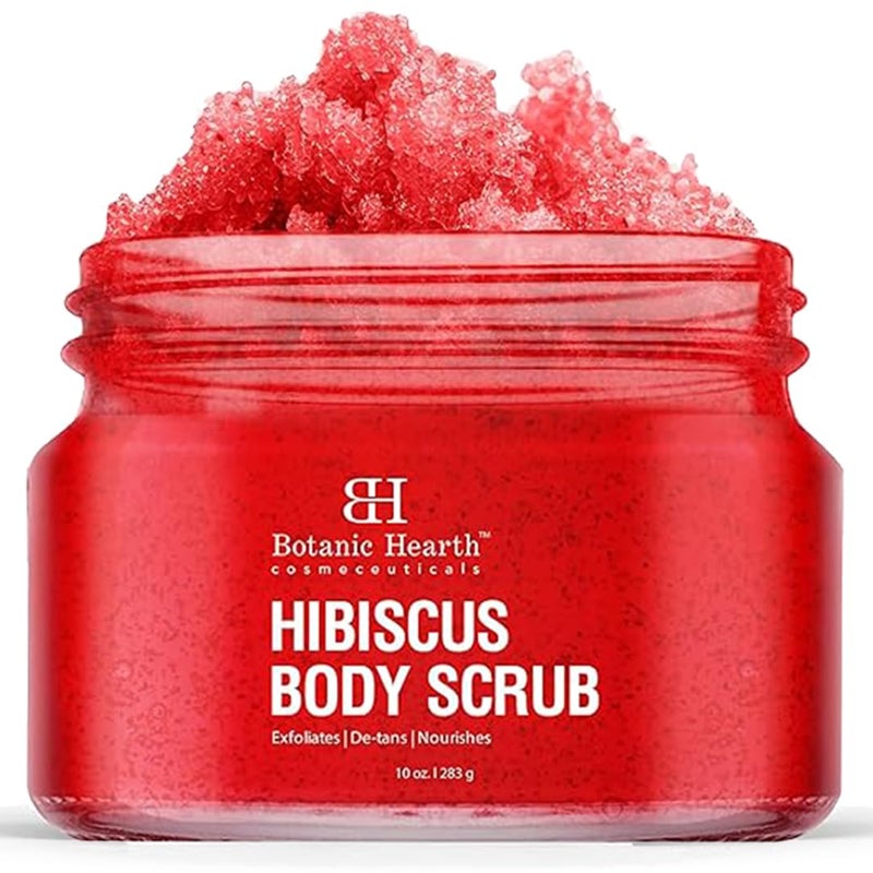Botanic Hearth Hibiscus Body Scrub Exfoliator | Hydrating Raw Sugar Scrub | Natural Body Scrub For Skin Care, Stretch Marks, Acne & Cellulite, Eczema, Age Spots & Varicose Veins | 10 Oz - Image 1