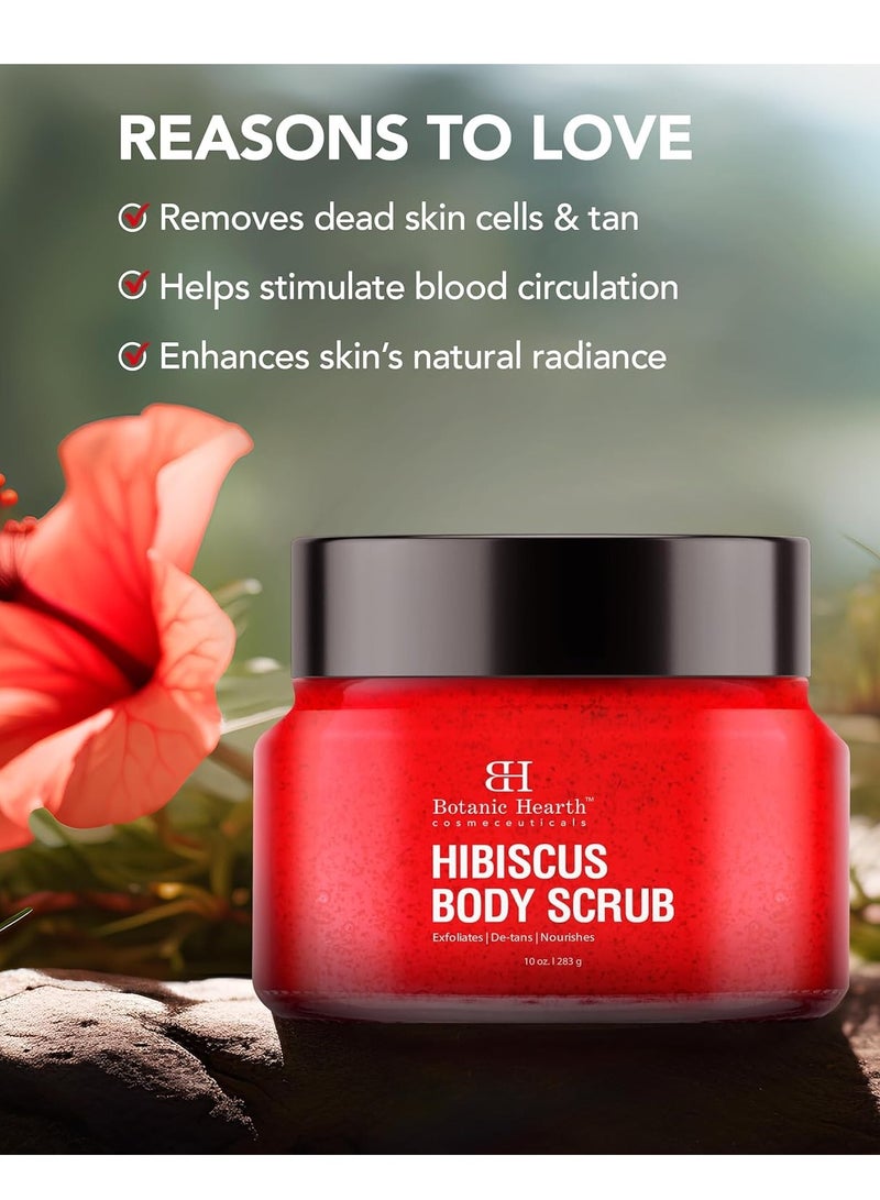 Botanic Hearth Botanic Hearth Hibiscus Body Scrub Exfoliator | Hydrating Raw Sugar Body Scrub | Natural Body Scrub for Skin Care, Stretch Marks, Acne & Cellulite, Eczema, Age Spots & Varicose Veins | 10 oz - Image 3