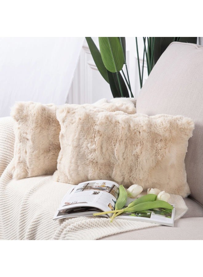 MADIZZ Pack of 2 Thick Plush Wool Throw Pillow Covers 12x20 Inch Beige Soft Decorative Cushion Cover for Sofa Bedroom Pillow Shell - Image 1