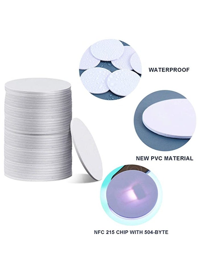 Generic - 50 Pieces 215 NFC Card Tag Blank White PVC Card NFC Coin Cards Compatible with Tagmo and NFC Enabled Mobile Phones and Devices Round 25 mm 1 Inch - Image 1