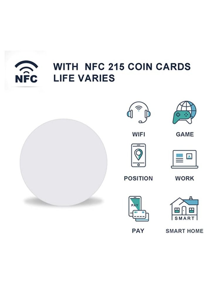 Generic - 50 Pieces 215 NFC Card Tag Blank White PVC Card NFC Coin Cards Compatible with Tagmo and NFC Enabled Mobile Phones and Devices Round 25 mm 1 Inch - Image 1