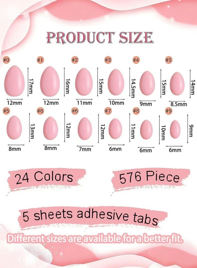 Wsimily 576 Piece Kids Short Press on Nails, Wsimily 24 Colors Little Girls Almond False Nails Acrylic Full Cover Fake Nails with Nail Adhesive Tabs, Children Women Girls Artificial Fingernails Decor - Image 2