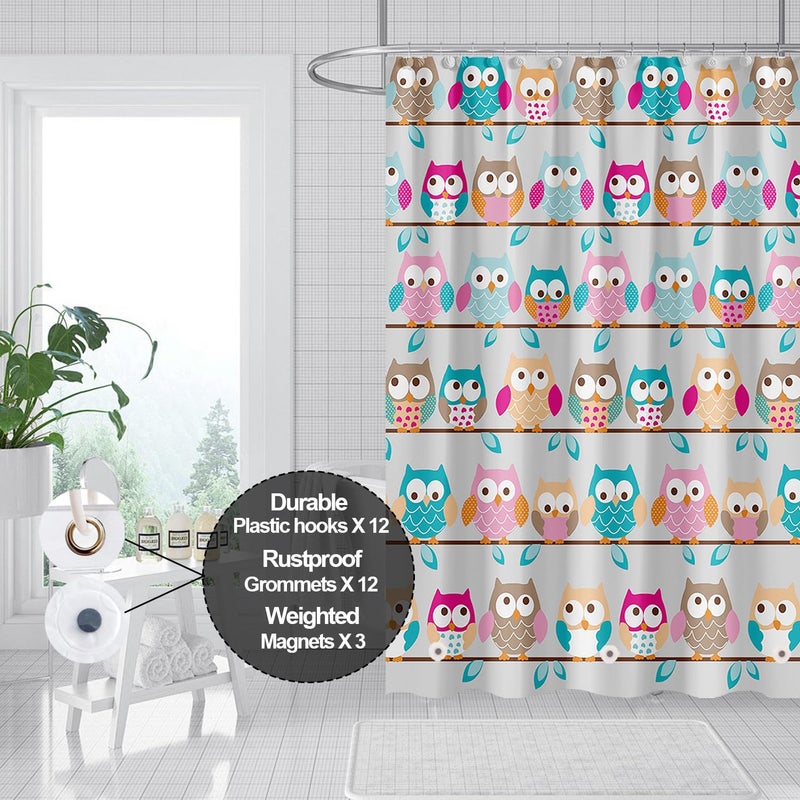 Myratts Plastic Shower Liner - Premium PEVA 4G Shower Curtain Liner with Rustproof Grommets and 3 Weighted Magnets, Waterproof Shower Curtain for Bathroomâ€¦ (Owl, 72â€*72â€) - Image 5