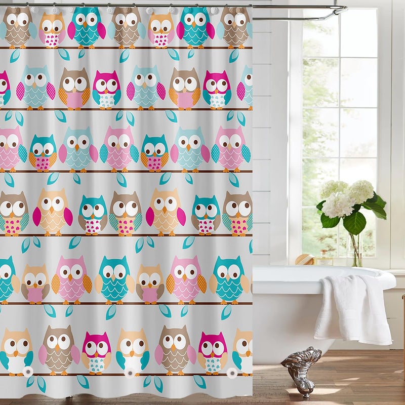 Myratts Plastic Shower Liner - Premium PEVA 4G Shower Curtain Liner with Rustproof Grommets and 3 Weighted Magnets, Waterproof Shower Curtain for Bathroomâ€¦ (Owl, 72â€*72â€) - Image 1