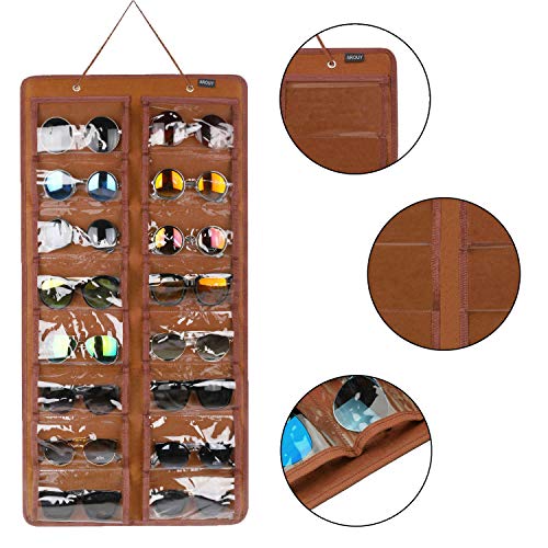 AROUY Sunglasses Organizer Storage, Hanging Dust Proof Wall Pocket Glasses Organizer - 16 Felt Slots Sunglass Organizers Holder with Metal Hook and Sturdy Rope (Brown, Dust Proof) - Image 2