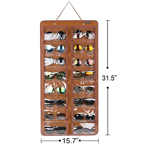 AROUY Sunglasses Organizer Storage, Hanging Dust Proof Wall Pocket Glasses Organizer - 16 Felt Slots Sunglass Organizers Holder with Metal Hook and Sturdy Rope (Brown, Dust Proof) - Image 4