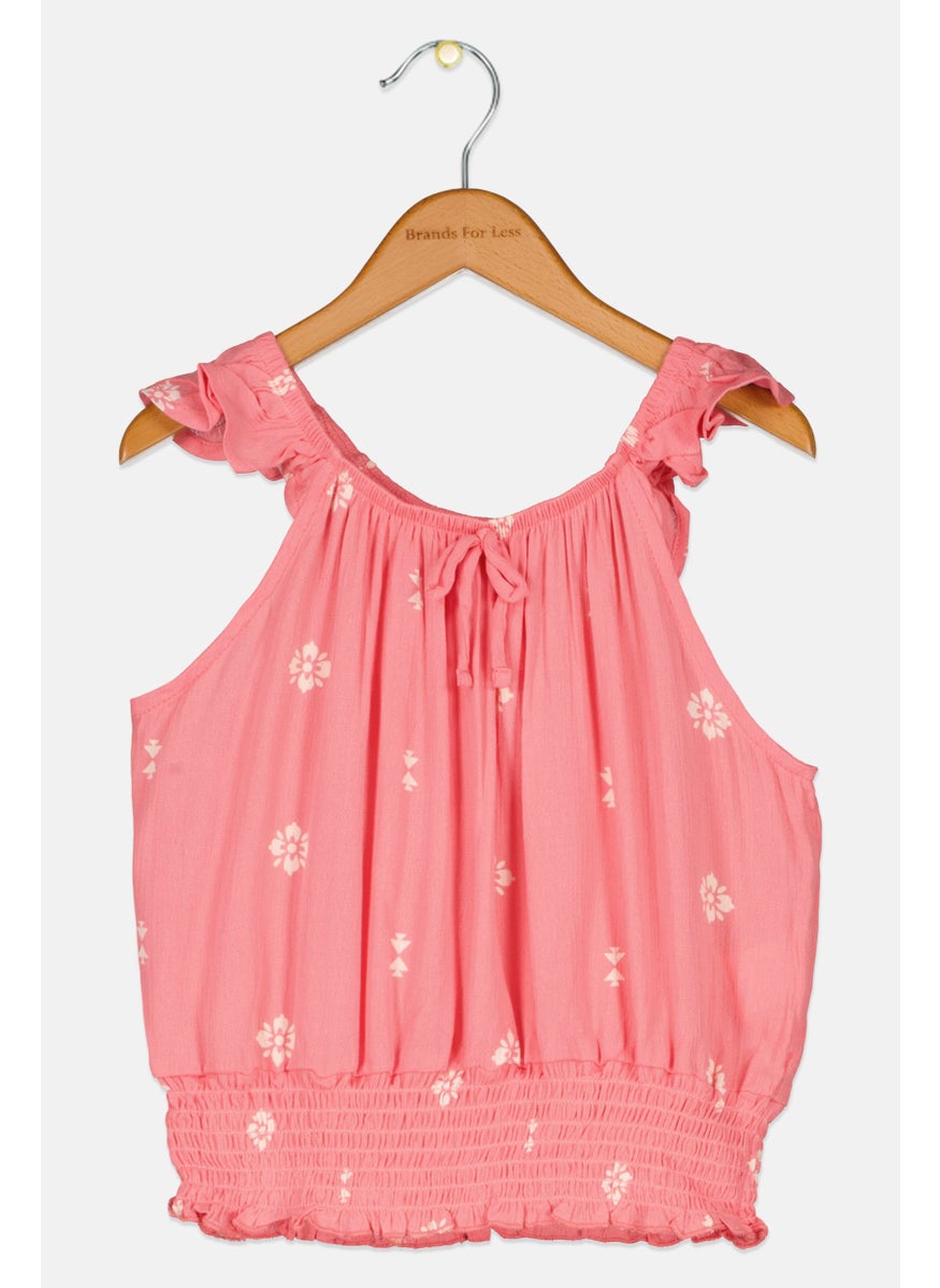 Speechless  - Kids Girl Floral Print Tops, Pink Combo - Image 1