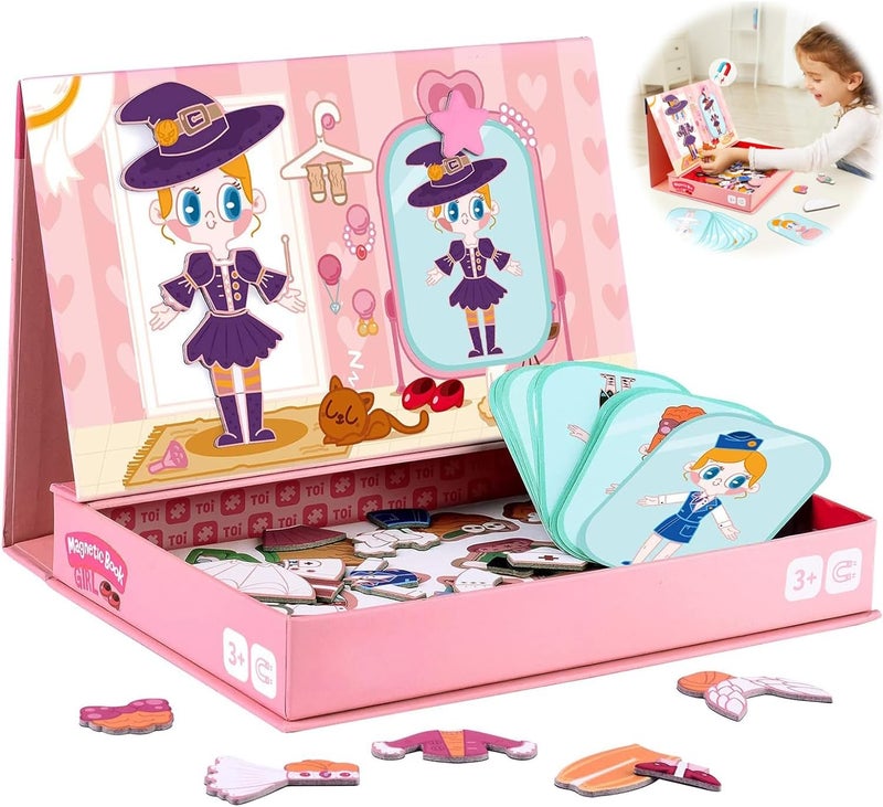 Zikra Kids Magnet Toys Magnetic Jigsaw Puzzle Boxes with Game Board for Kids Ages 3-8, Preschool Tabletop Toy for Toddlers, Portable Travel Game, Girl - Image 1