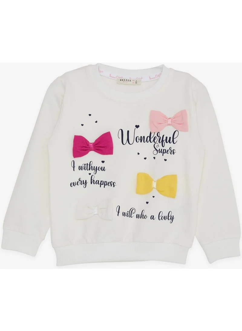 بريز Girl's Sweatshirt Colorful Bow Accessory Text Printed Age 3-8, Ecru