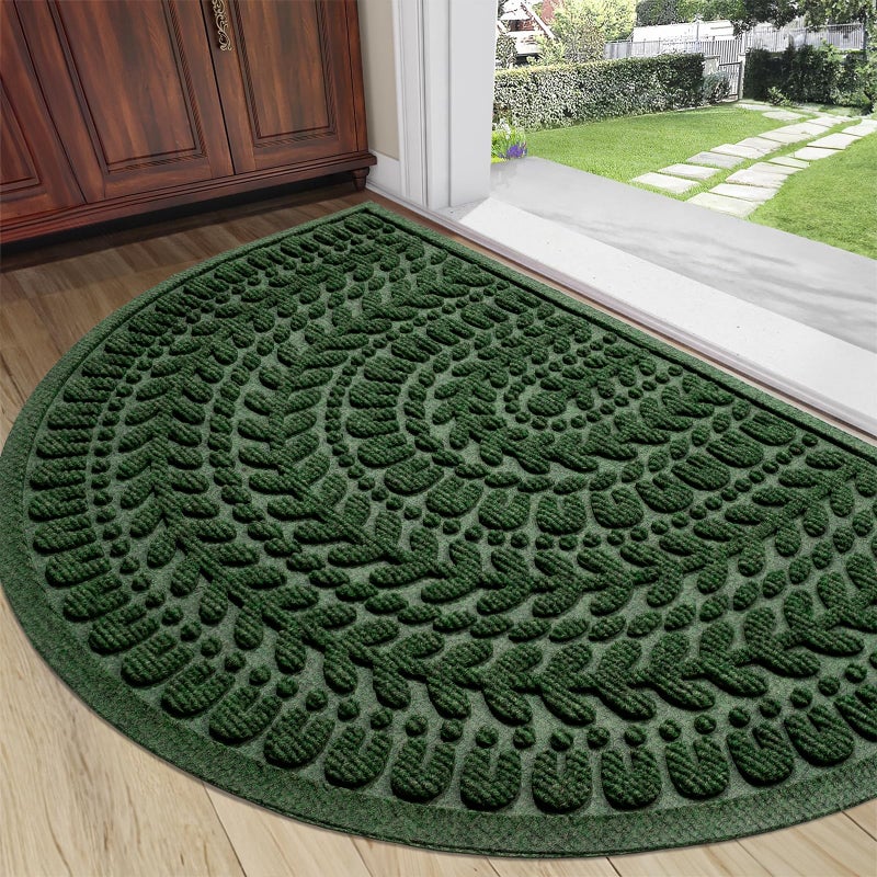 RORA Half Circle Door Mat Front Door Mat Outside Entrance Welcome Mats Outdoor Indoor Semicircular Doormat for Outdoor Half Round Door Mats for Garage Muddy Paws 24"x36" - Image 1