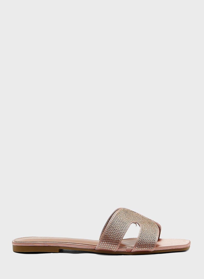 ELLA Jewelled Cut Out Detail Flat Sandal - Image 1