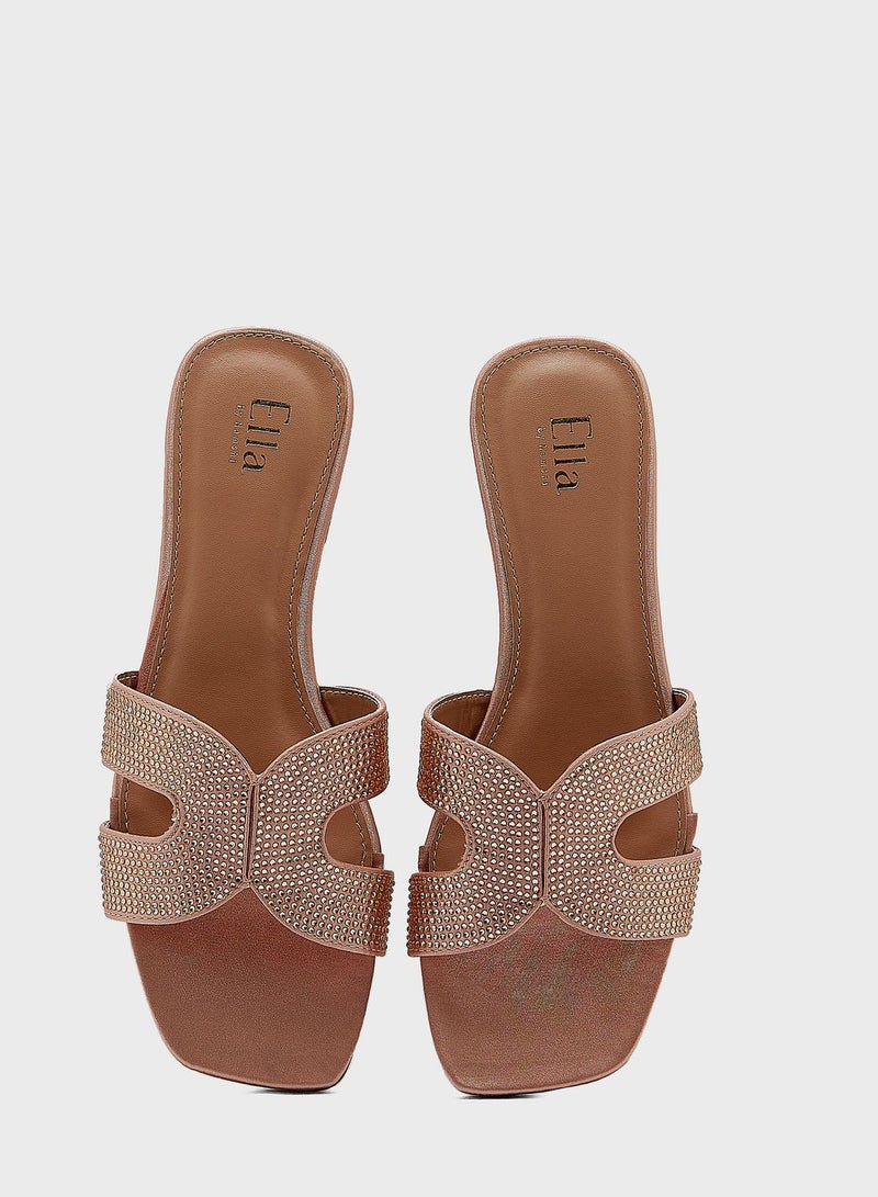 ELLA Jewelled Cut Out Detail Flat Sandal - Image 4