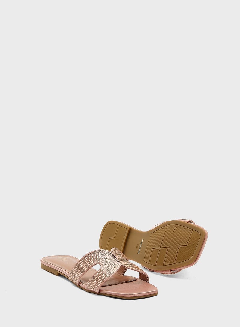 ELLA Jewelled Cut Out Detail Flat Sandal - Image 3