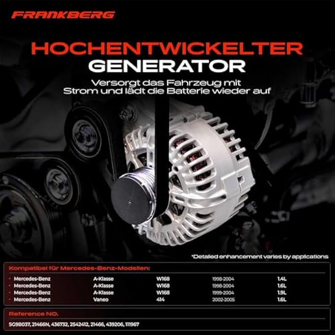 Frankberg Alternator Generator 90A Compatible with A-Class W168 A140 A160 A190 1.4L-1.9L 1998-2004 Vaneo 414 1.6L 2002-2005 Replace# SG9B037 - Image 3