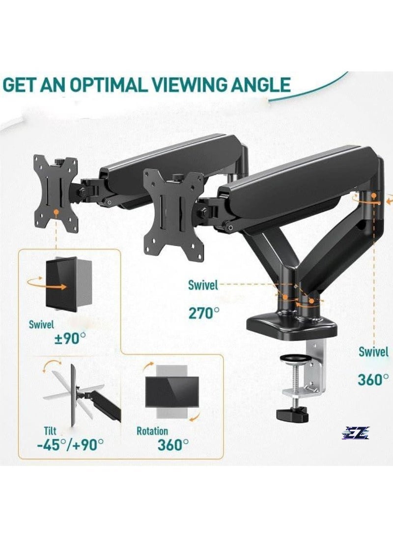 Gravity Dual Monitor Arm ‚Äì Adjustable Gas Spring Ergonomic PC Monitor Stand for 13-32 Inch Monitors, VESA Compatible (75x75/100x100), with C-Clamp & Grommet Base, Flexible and Space-Saving Design - Image 2