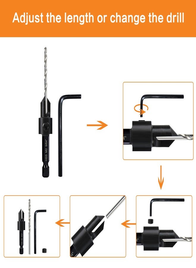 DECKRKAT 3 Pack Countersink Drill Bit Set #10#12#16, 3in1 Woodworking Counterbore Hole Saw Drill Bits, Depth Adjustable M2 Pilot Drill Bits, 82-Degree Chamfer, 1/4"Hex Shank, with 1 Allen Wrench - Image 3