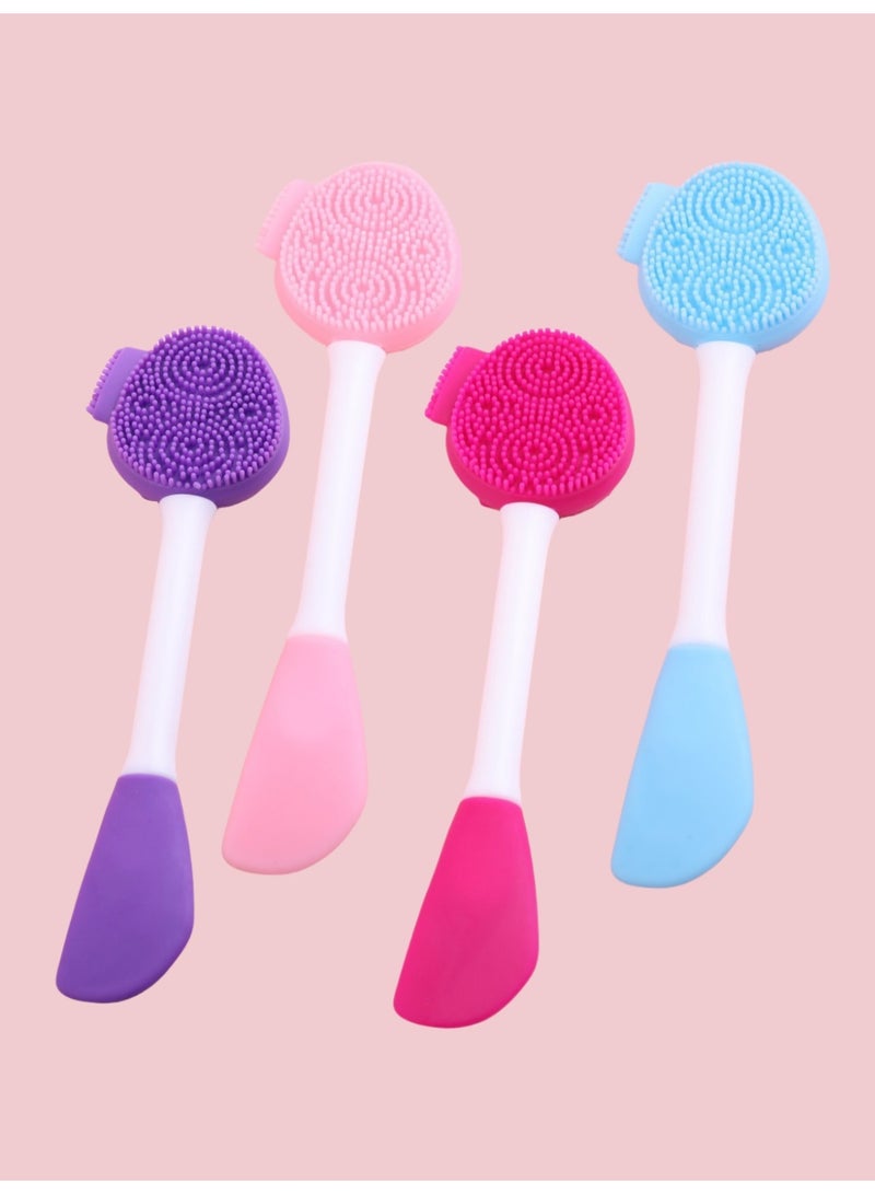 4-Piece Silicone Manual Cleansing Brush, All-in-one Facial Cleansing Brush, Exfoliating Brush, Cream Applicator for Pore Cleansing Gentle Exfoliating - Image 1