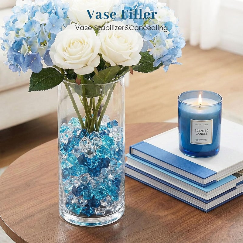 DomeStar 150PCS Premium Blue Fake Ice, Acrylic Ice Rocks Plastic Rocks Acrylic Stones Crushed Ice Cubes Diamonds Gems for Vase Fillers Nautical Theme DIY Craft Aquarium Tank Table Scatter Decoration - Image 3
