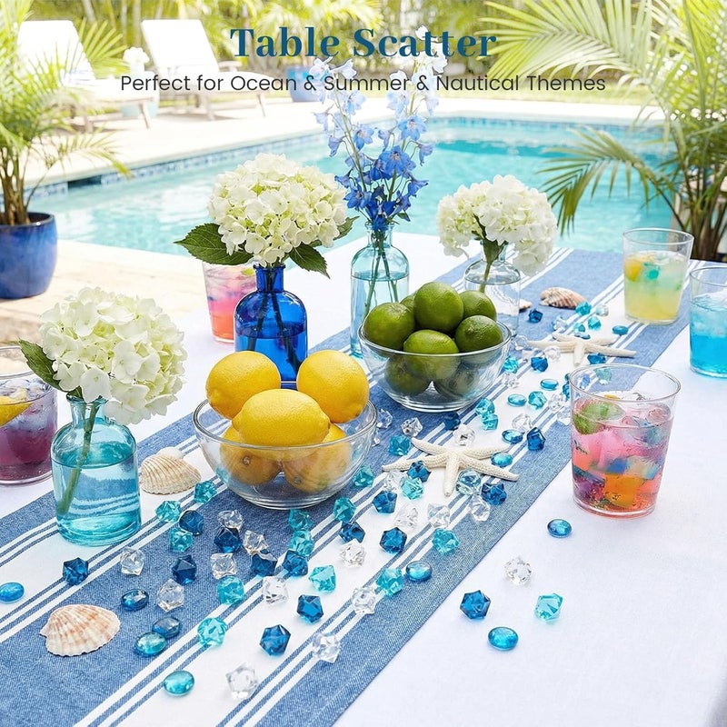 DomeStar 150PCS Premium Blue Fake Ice, Acrylic Ice Rocks Plastic Rocks Acrylic Stones Crushed Ice Cubes Diamonds Gems for Vase Fillers Nautical Theme DIY Craft Aquarium Tank Table Scatter Decoration - Image 4
