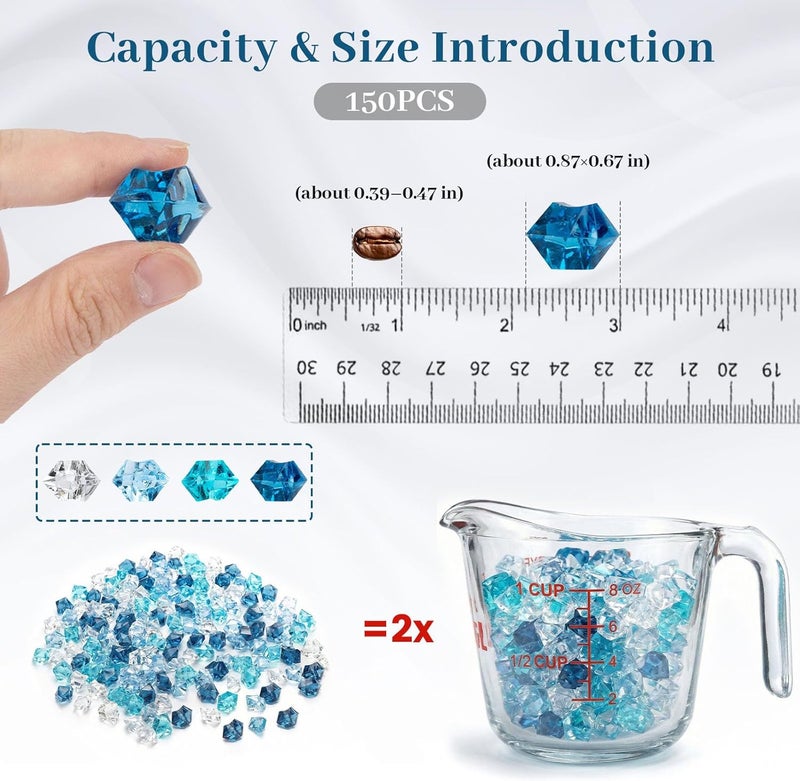 DomeStar 150PCS Premium Blue Fake Ice, Acrylic Ice Rocks Plastic Rocks Acrylic Stones Crushed Ice Cubes Diamonds Gems for Vase Fillers Nautical Theme DIY Craft Aquarium Tank Table Scatter Decoration - Image 2