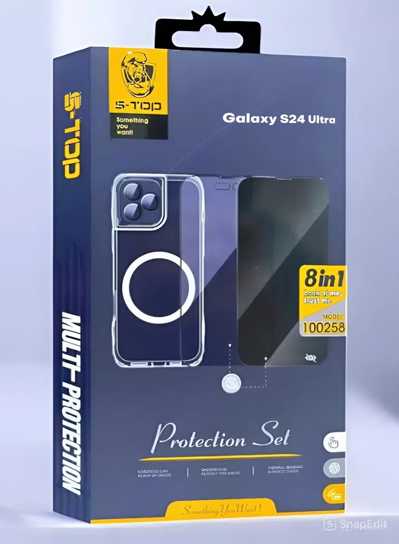 اس-توب بكج الحماية الكاملة لـ سامسونج جالكسي اس 24 الترا (Samsung Galaxy S24 Ultra) مع كفر يدعم الشحن اللاسلكي (MagSafe) حماية كاملة لجهازك ضد الخدوش والسقوط (7in1), البكج الأصلي من S-TOP - Image 1