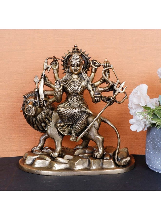 ARTVARKO Brass Maa Durga Idol Sitting On Lion Ma Sherwali Murti Vaishno Devi Statue for Home Mandir Office Living Room Shop Gift Navratra Puja 9 Inch - Image 1