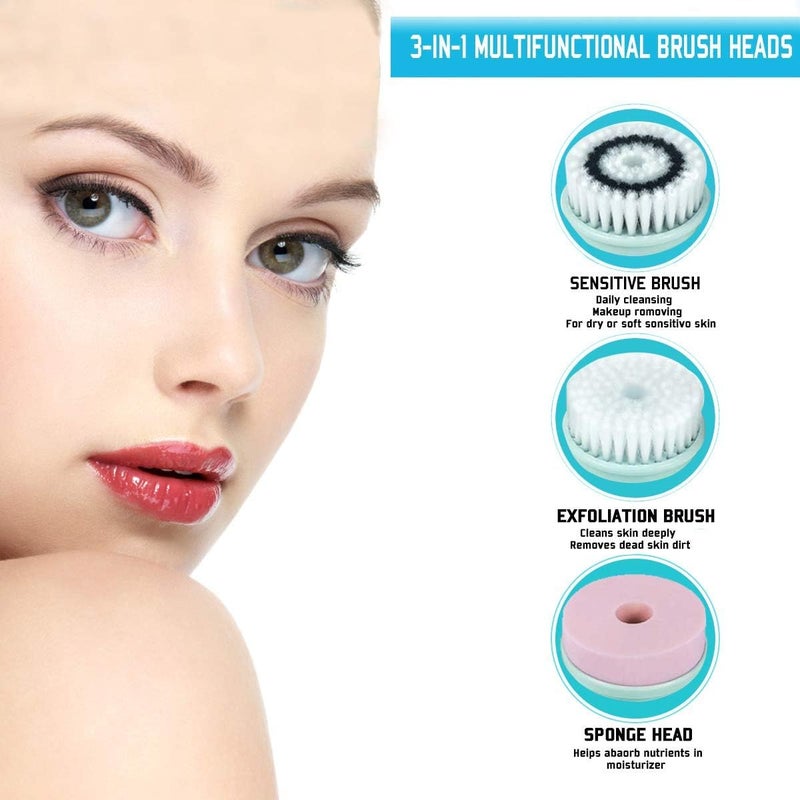 GUGULE Facial Cleansing Spin brush Set - Waterproof Skin Advanced Microdermabrasion for Gentle Exfoliation and Deep Scrubbing with 3 Exfoliating brush Heads - Image 3