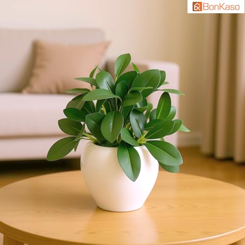 BonKaso 4 Inch White Apple Shape Flower Pot for Home Decor (Pack of 6) | Unbreakable Plastic Planter with Ceramic Look Finish for Living Room, Bedroom, Office & Balcony (11 x 11 x 9.5) - Image 5