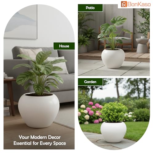 BonKaso 4 Inch White Apple Shape Flower Pot for Home Decor (Pack of 6) | Unbreakable Plastic Planter with Ceramic Look Finish for Living Room, Bedroom, Office & Balcony (11 x 11 x 9.5) - Image 3