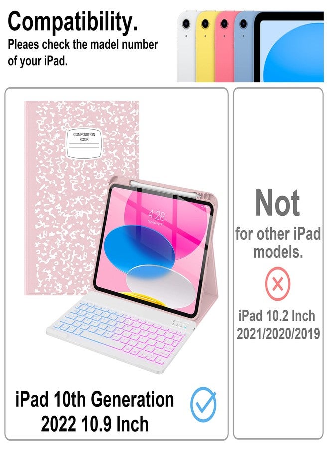 Supveco جراب لوحة مفاتيح Supveco لجهاز iPad (A16) الجيل الحادي عشر/العاشر مقاس 11 و10.9 بوصة مع حامل قلم، غطاء لوحة مفاتيح لاسلكي قابل للفصل بإضاءة خلفية بسبعة ألوان لجهاز iPad الجيل الحادي عشر/العاشر 2025/2022 - وردي - Image 3