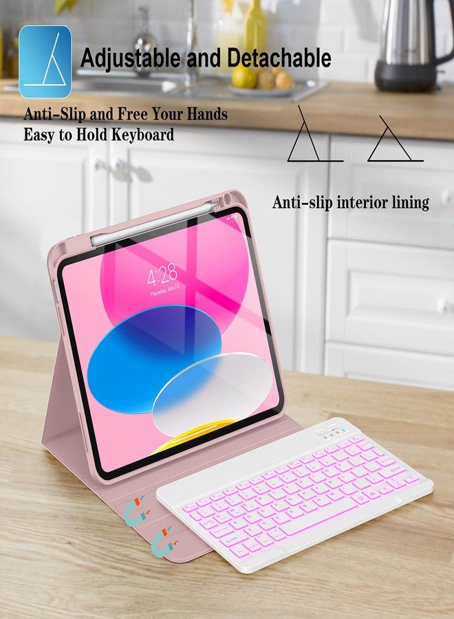 Supveco جراب لوحة مفاتيح Supveco لجهاز iPad (A16) الجيل الحادي عشر/العاشر مقاس 11 و10.9 بوصة مع حامل قلم، غطاء لوحة مفاتيح لاسلكي قابل للفصل بإضاءة خلفية بسبعة ألوان لجهاز iPad الجيل الحادي عشر/العاشر 2025/2022 - وردي - Image 5