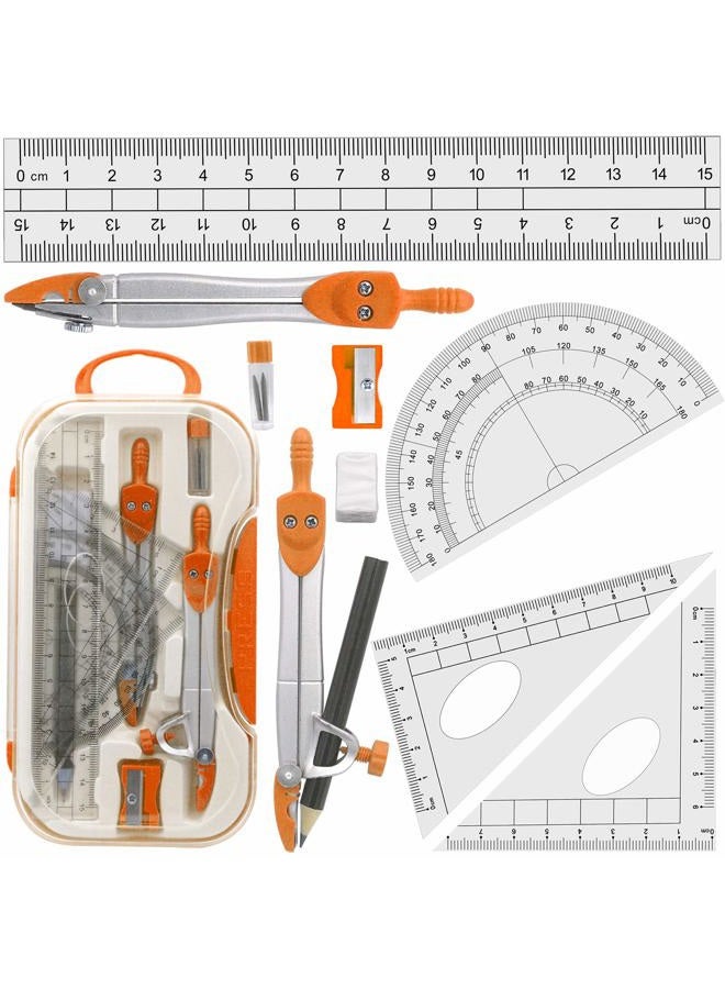 Akuoly Maths Comp Geometry Set for Students with Protractor, Set Squares in Carry Case, Orange - Image 1