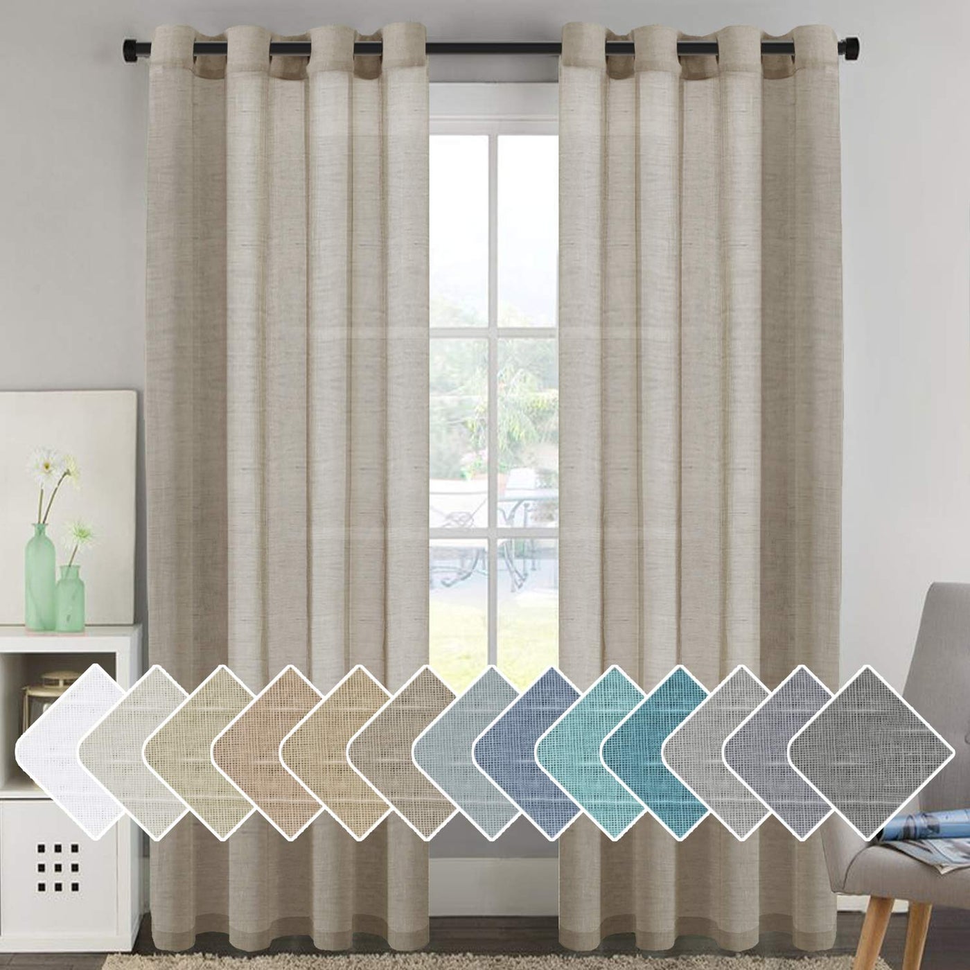 H.VERSAILTEX HVERSAILTEX Natural Linen Curtains Soft Linen Semi Sheer Curtains for Living Room Window Privacy Translucent Ultra Elegant Linen Textured Drapes for Bedroom 52 by 96 Inch Set of 2 Taupe
