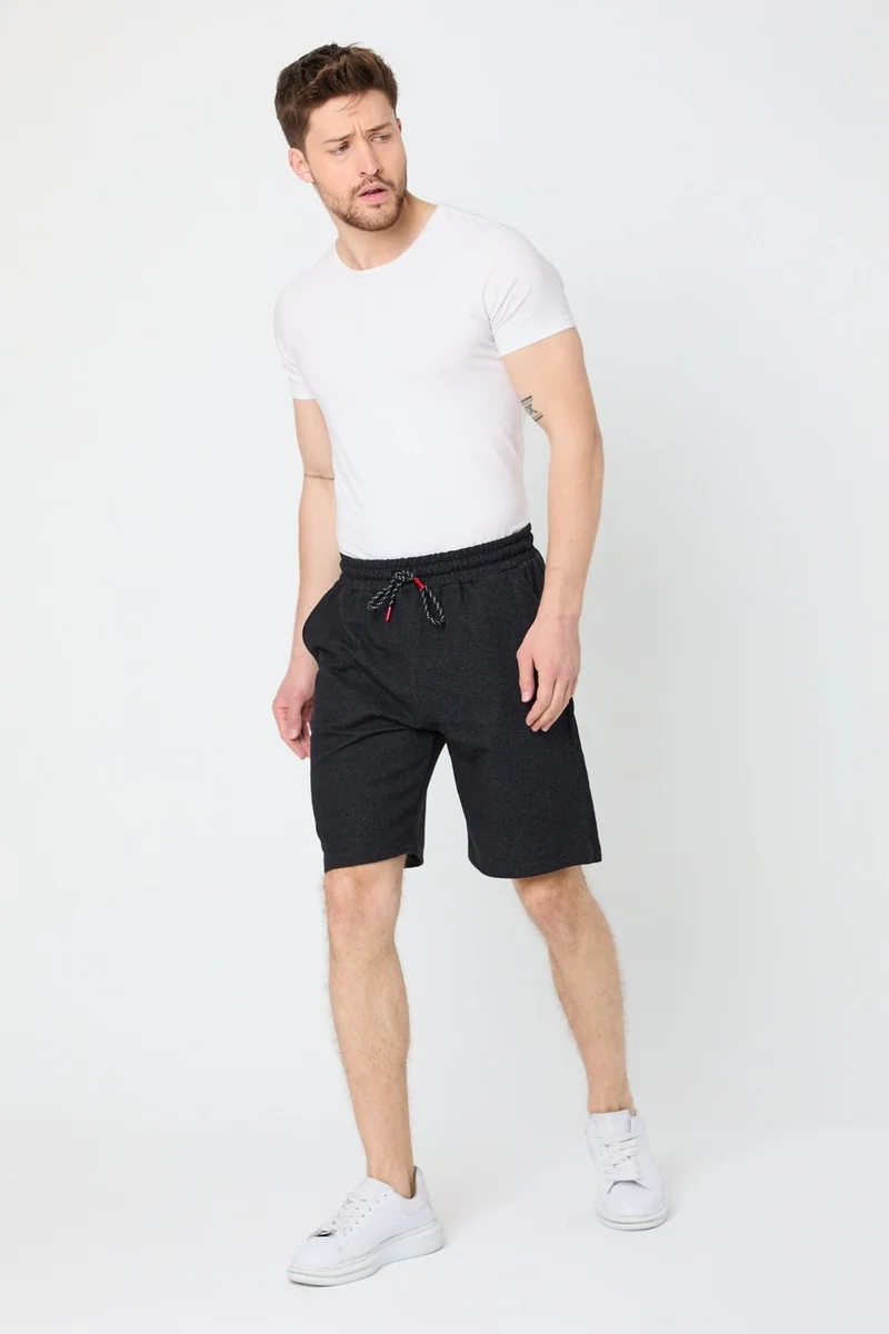 ميتاليك Men's Black Shorts - Side Pockets Elastic Waist Regular Fit Relaxed Cut