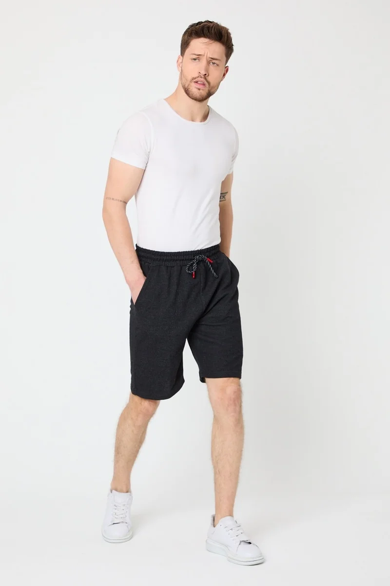 ميتاليك Men's Black Shorts - Side Pockets Elastic Waist Regular Fit Relaxed Cut
