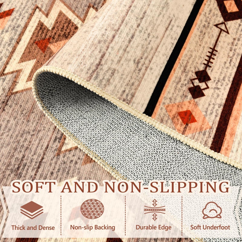 B BENRON Western Rugs for Living Room 8x10, Non Slip Extra Large Rug for Bedroom Dining Table Kitchen, Soft Throw Rugs with Rubber Backing Washable, Warm Beige - Image 5