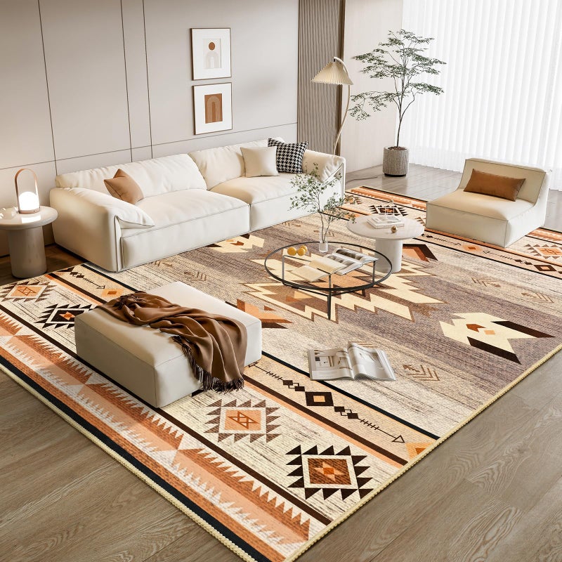 B BENRON Western Rugs for Living Room 8x10, Non Slip Extra Large Rug for Bedroom Dining Table Kitchen, Soft Throw Rugs with Rubber Backing Washable, Warm Beige - Image 1