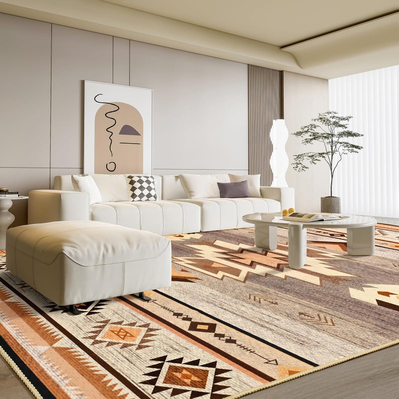 B BENRON Western Rugs for Living Room 8x10, Non Slip Extra Large Rug for Bedroom Dining Table Kitchen, Soft Throw Rugs with Rubber Backing Washable, Warm Beige - Image 2