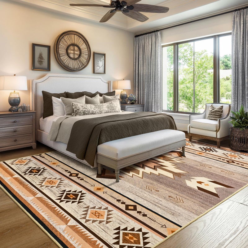 B BENRON Western Rugs for Living Room 8x10, Non Slip Extra Large Rug for Bedroom Dining Table Kitchen, Soft Throw Rugs with Rubber Backing Washable, Warm Beige - Image 3