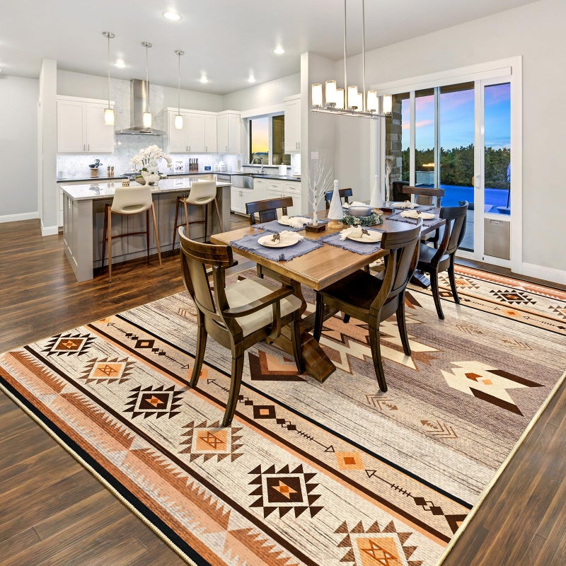 B BENRON Western Rugs for Living Room 8x10, Non Slip Extra Large Rug for Bedroom Dining Table Kitchen, Soft Throw Rugs with Rubber Backing Washable, Warm Beige - Image 4