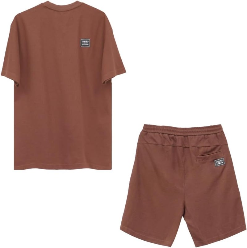 Cedro Men's Oversize Logo T-Shirt and Shorts Set in Brown - Image 2